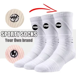 Custom Made Logo Men’s Designer Basketball Compression Socks White Ribbed Custom Made Embroidered Free Size for Spring