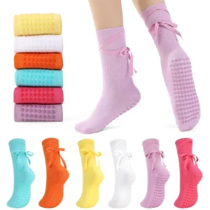 Custom Manufacturer Pilates Grips Socks Women Embroidered Moisture Wicking Cross Strap Non Slip Ballet Yoga Grip Socks