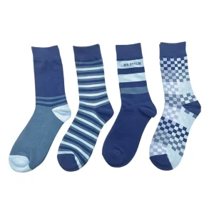 Custom Men Classic Breathable Dress Socks Blue Color Series Business Casual Cuff Logo High Quality Comfortable Cotton Crew Socks