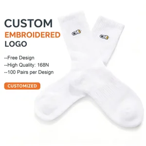 Custom Men Embroidery Logo Gym Sports Socks Breathable Cotton Crew Tennis Socks