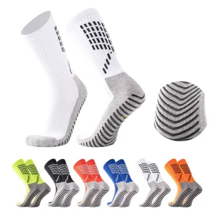 Custom Men’s Autumn Sports Soccer Grip Socks Anti Slip Football Crew Knitted Plaid OEM Custom Bottom Body