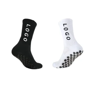 Custom Men’s Black and White Crew Sports Socks Knitted Anti-Slip Silicone-Dotted Socks Low MOQ