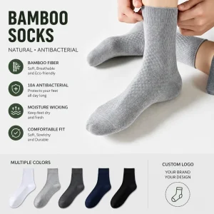 Custom Men’s Business Socks Bamboo Fiber Breathable Sweat-Absorbent Antibacterial Odor-Resistant Single Color Socks