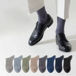 Custom Men’s Casual Knitted Socks Breathable Solid Crew for Spring Business Fashionable Adults’ Breathable Socks