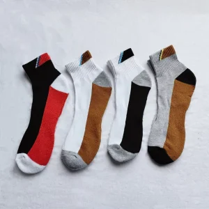 Custom Men’s Color Block Sports Eco-Friendly Breathable Cotton Blend Low MOQ Fashion Logo Ankle Socks for Youth Comfortable