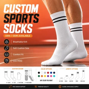 Custom Men’s Crew Socks Ideal for Youth Basketball and Sports Featuring Knitted Logos and Breathable Mesh for Running