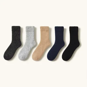 Custom Men’s Crew Wool Dress Socks Breathable Warm Woven Logo Positioned Bottom Supplied Wool Company