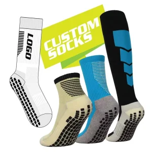 Custom Men’s Football Grip Socks Compression Crew Embroidery Design Anti Slip Knitted Sport Socks