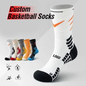 Custom Men’s Jauqard Ankle Sports Socks Cushioned Running Socks with Character Pattern for Adult Elite Basketball Socks Bottom
