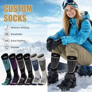 Custom Men’s Knee High Thermal Socks for Outdoor Winter Sports Hiking Mountaineering Skiing Youth Knitted Design