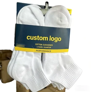 Custom Men’s Logo Sports Socks Knitted Ankle Cotton Polyester Spandex White Socks