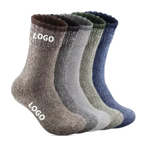 Custom Men’s Merino Wool Crew Sport Socks Unisex Winter Spring High Tech Knitted Anti Slip Sweat Print Socks Logo Bottom Hiking
