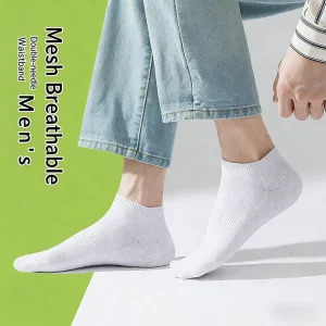 Custom Men’s No Show Socks Spring & Summer Solid Color Double Needle Mesh Moisture Wicking