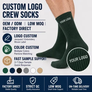 Custom Men’s Ribbed Crew Cotton Socks with Logo for OEM Private Label Low MOQ Factory Supply