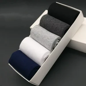 Custom Men’s Solid Color Gift Box Set Cotton Socks Breathable Mid-Calf Business Socks for All Seasons