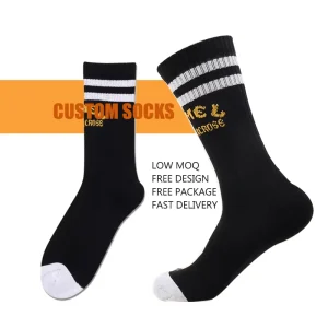 Custom Men’s Sport Cotton Crew Socks Fashion Letter Design Black Knitted Socks for Autumn Season