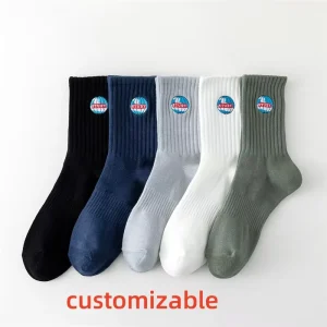 Custom Men’s Sports Socks 80% Cotton Breathable Crew Knee High Youth Moisture Wicking Autumn OEM Bulk Logo Print