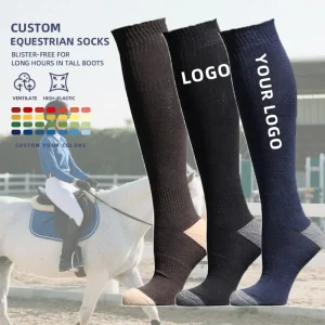 Custom Men’s Winter Equestrian Socks Youth Size High Crew Knitted with Logo Sweat Absorbent and Warm for Outdoor Sports