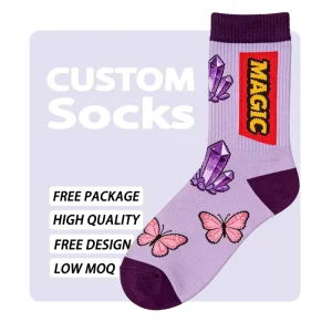 Custom Men’s Youth Children’s Casual Business Dress Socks All-Over Knitted Design Print Cotton Body Logo Crew Socks