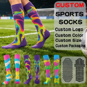 Custom Men’s Youth Compression Sport Socks ODM Spandex Nylon Dot Autumn Knitted with Logo on Bottom