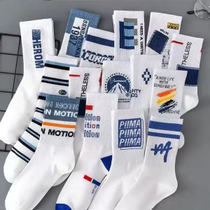 Custom Men’s Youth White Crew Sports Socks Bottom Logo Sweat Absorbent Odor Resistant Versatile Simple Design for Students