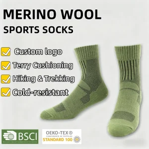 Custom Merino Wool Hiking Lightweight Cushioned Mid-Calf Outdoor Sports Trekking & Mountaineering Socks