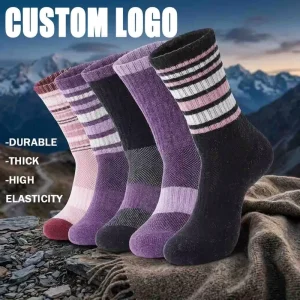 Custom Merino Wool Hiking Socks Heavyweight Thermal Cushioning Winter Warm Outdoor Sports Trekking Crew Socks