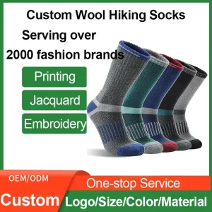 Custom Merino Wool Hiking Socks Warm Thermal Winter Cozy Cushioned Moisture Wicking Breathable Running Socks Anti Blister Socks