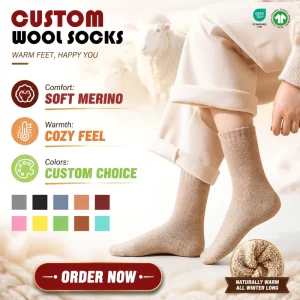 Custom Merino Wool Socks Certified Ultra Soft Cozy Winter Crew Socks Factory Direct Custom Logo Color & Packaging OEM ODM