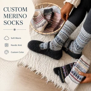 Custom Merino Wool Socks Nordic Knit Winter Warm Thick Crew Wool Socks Comfortable