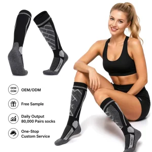 Custom Merino Wool Winter Thick Knee High Compression Ski Socks with Cushioned Sole Solid Pattern OEM