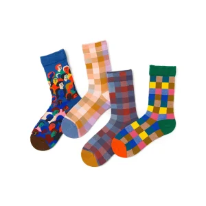 Custom New Style Hot Selling Color Lattice Personalized Geometric Jacquard Women’s Cotton Socks