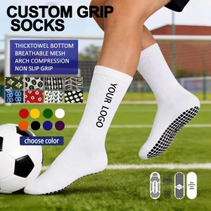 Custom Non Slip Football Socks Grip Logo Design Arch Support Reinforced Toe Compression Nylon Sports Socks