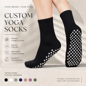 Custom Non Slip Grip Yoga Socks Crew Pilates Socks Breathable Cotton Fitness Socks OEM ODM Logo
