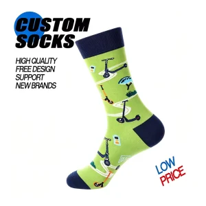 Custom Novelty Electric Scooter Pattern Socks Unisex Soft Breathable Cotton Crew Socks OEM