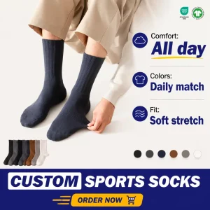 Custom OEM ODM Autumn and Winter Men’s Cotton Socks Breathable Mid-High Business Socks Pure Color Long Socks