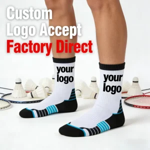 Custom OEM Youth Badminton Socks Men Women Crew Compression Anti Slip Breathable Cotton Terry Custom Logo Sports