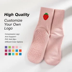 Custom PVC Anti Slip Yoga Crew Socks Non Skid Grip Pilates Women Arch Support Cotton Sports Stockings Multicolor