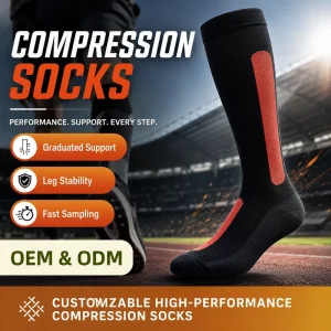 Custom Pattern Black Compression Socks for Men Women Nylon Spandex Cotton Graduated Pressure Knee High Socks