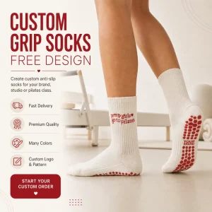 Custom Pilates Yoga Socks Anti Slip Grip Socks Red Breathable Women Sweat Absorbing