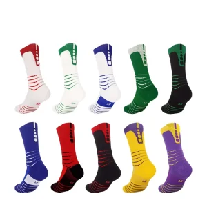Custom Polyester Nylon Knitted Basketball Socks Cushioned Breathable Anti Slip Crew Sports Socks for Men Youth