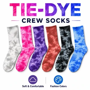 Custom Quality Tie Dye Sport Socks Colorful Printing Pretty Cotton Popular Personalized Pattern Crew Casual Thick Running Socks