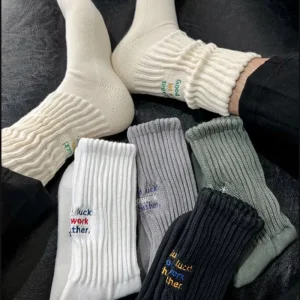 Custom Retro Thick Ribs Crew Cotton Embroidered Sock Slouch Sport Custom Logo Knitted Men Socks