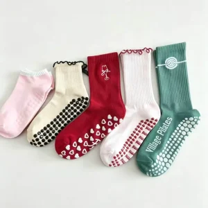 Custom Ruffle Crew Yoga Pilates Socks Women’s Digital Printing Breathable Anti Slip Fitness Grip Socks