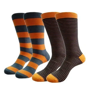 Custom Size 10 13 Men’s 2 Pack Colorful Patterned Casual Cross Stripe Viscose Bamboo Fiber Crew Dress Socks for Men