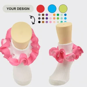 Custom Size KDS Children Young Cute Teen Girls Double Pleated Princess Baby Lace Socks Cute Crew Beautiful Pink Casual Knitting