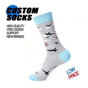 Custom Sock Cotton Gray Simple Pattern Crew Socks