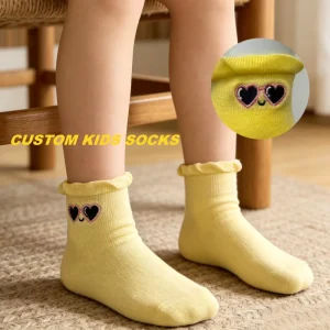 Custom Socks Cute Colorful Embroidery Children’s Cotton Socks Ruffle Cuff Kids Ankle Socks for Girls Gifts Summer