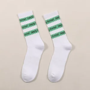 Custom Socks Design Own Logo Cotton Green Striped Crew Custom Athletic Socks