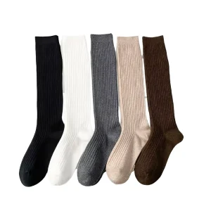 Custom Solid Anti Slip Knitted Bottom Logo Knee Length Spring Dress Socks Cotton Thick Breathable for Students